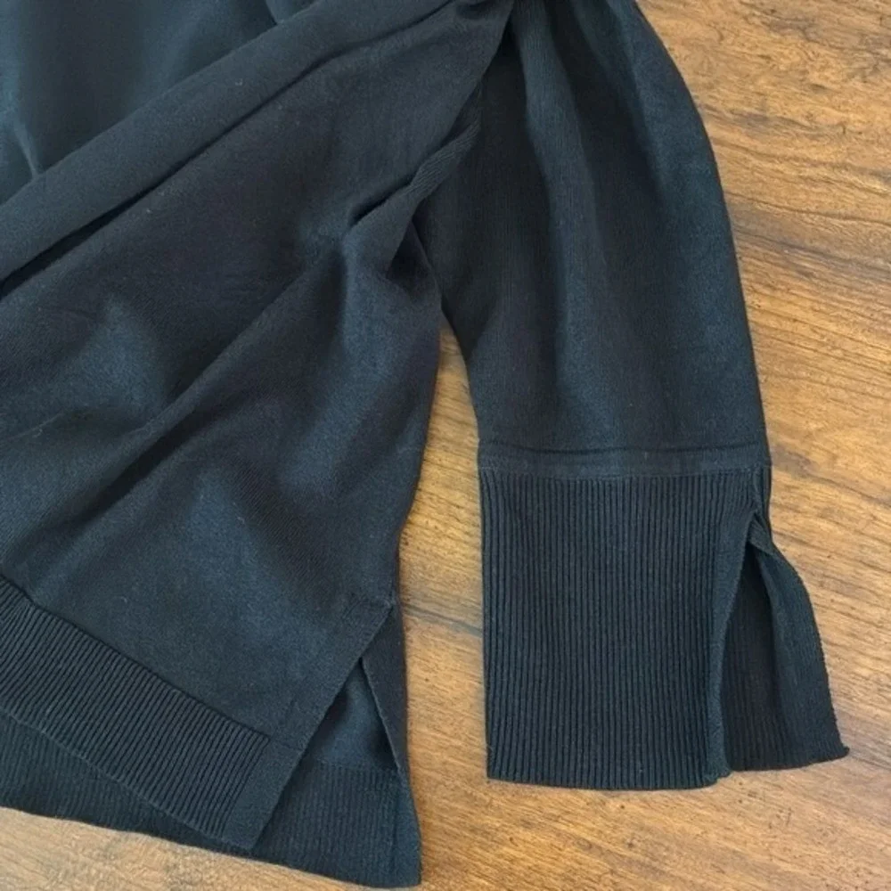 CHICO'S XL Black Longline Open Front Knit Cardigan Jacket Office Career Corpgore